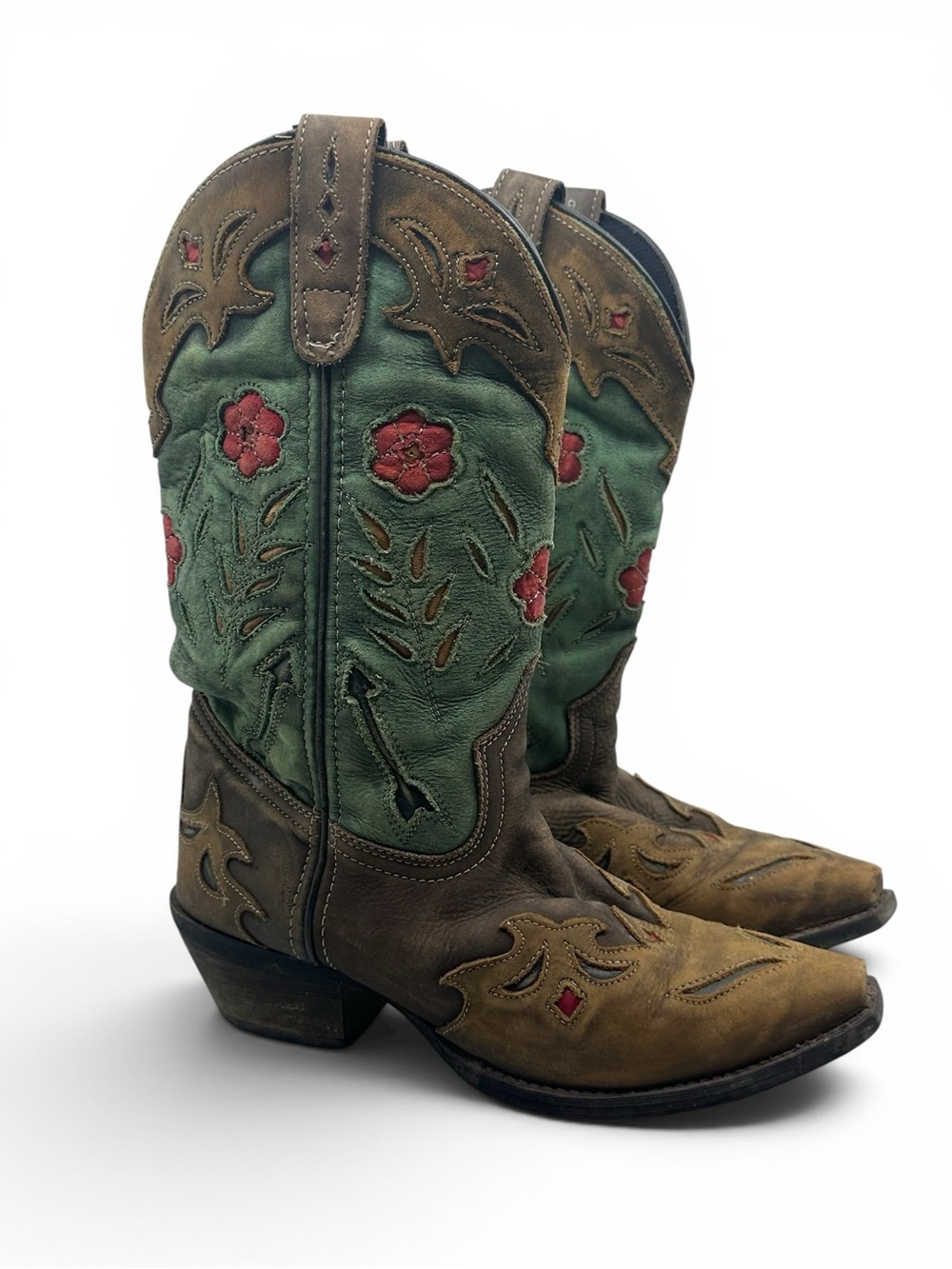 Laredo Miss Kate Womens 6.5 Western Cowboy Boots Brown Green Floral Leather